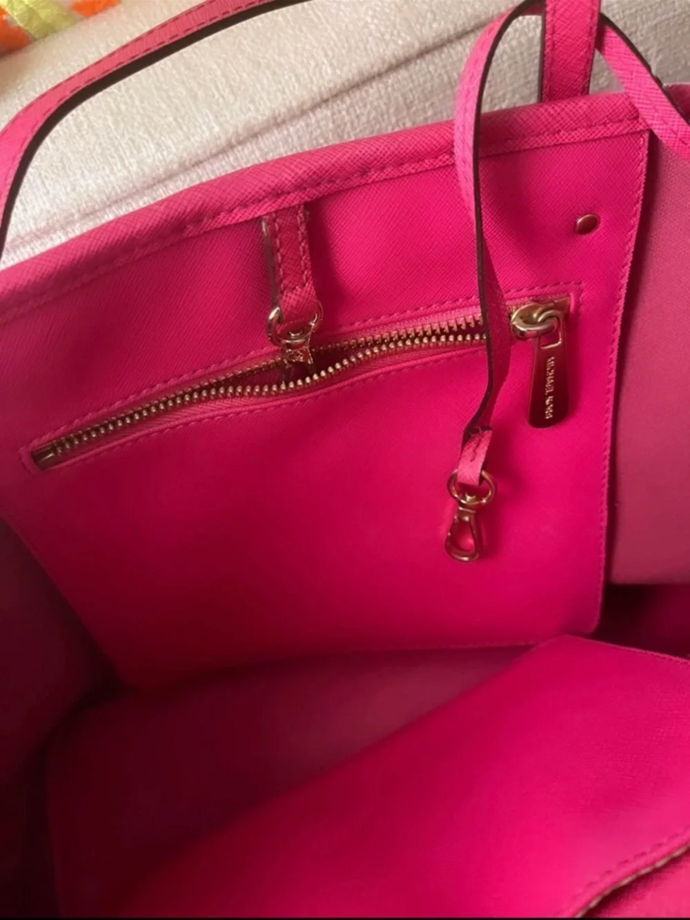 Michael Kors Fuchsia Saffiano Leather Tote with Gold Hardware